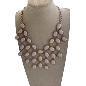 Vintage Estate Necklace Gold Tone Chain Bib Style Statement White Oval Gems 20”